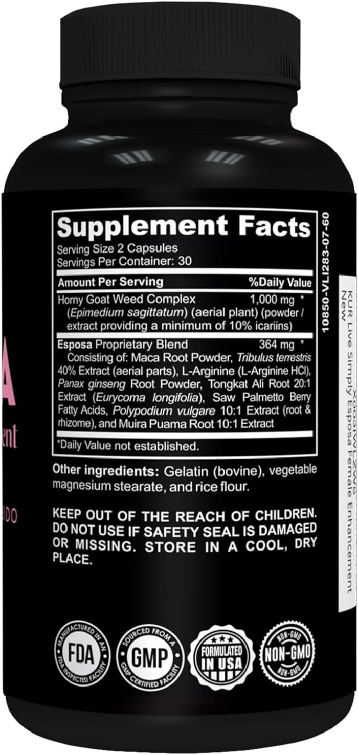 Esposa Female Libido Booster for Women – Reignite Passion, Increase Energy & Sensitivity, Boost Mood & Desire – Made in USA Natural Female Enhancement Pills with Horny Goat Weed – 60 Capsules - Image 7