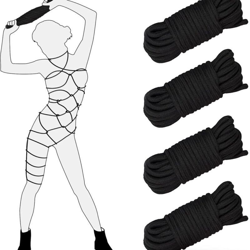 4 Pack Soft Cotton Rope 32 Feet 10m BDSM Shibari Bondage Rope Restraint Kits Adult Sex Toys for Women Couples (Black)