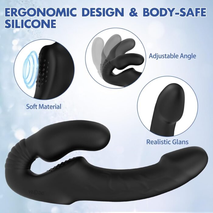 Strapless Strap-on Dildo Vibrator with Remote Control, Double-Ended Dildos with 10 Vibration Modes, Waterproof Rechargeable Sex Toys with Clitoris Stimulator for Women Lesbian Couples Black - Image 3