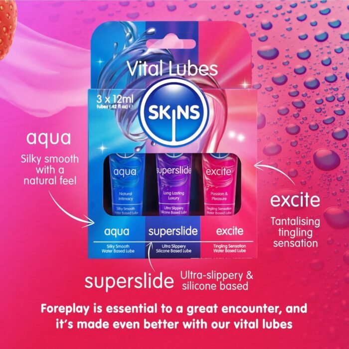 SKINS Vital Sex Lube Set - 3 Premium Lubricants: Water Based, Tingle, Silicone - Image 2
