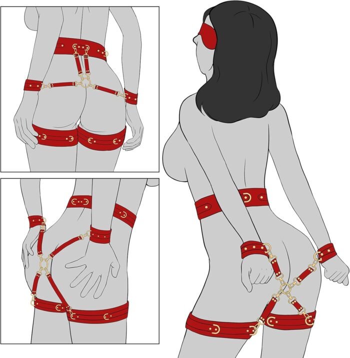 UTIMI Sex Bondage BDSM Kit Restraints 6PCS Sets with Adjustable Handcuffs Ankle Cuff Thigh Cuffs Blindfold Cross Strap Waist Strap Adult SM Games Sex Toys for Men Women and Couples - Image 2