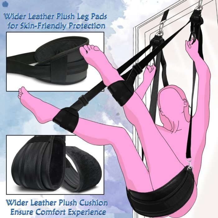 Sex Swing Bondage Restraints BDSM Toys, Selver 2 in 1 Door Sex Swing & Thigh Sling with Adjustable Straps, BDSM Kit Couples Toys with Leather Plush Cushion - Image 4