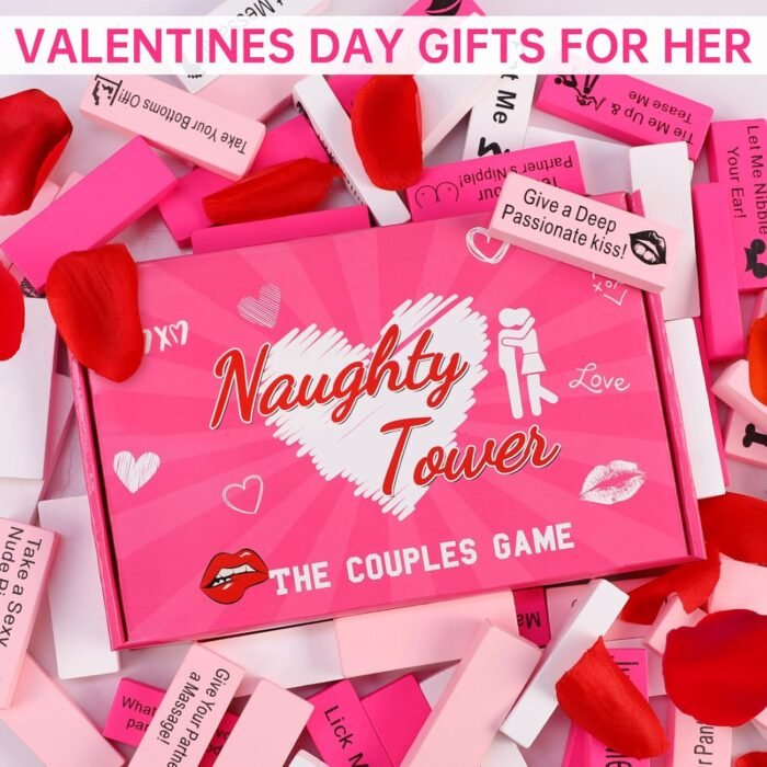 Lust Tower Couples Game for Adults, 54pcs Pink Wooden Blocks with 6 DIY Naughty Challenges, Romantic Stacking Tower for Date Night Ideas, Valentine, Wedding, Fun Couple Gift for Him, Her, Lovers - Image 6