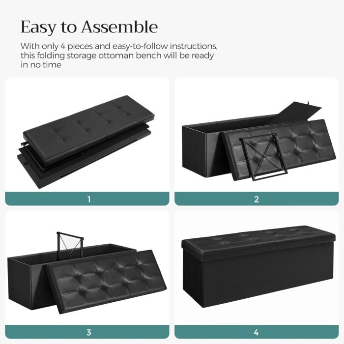 SONGMICS 43 Inches Folding Storage Ottoman Bench with Flipping Lid, Storage Chest Footrest Padded Seat with Iron Frame Support, Black ULSF75BK - Image 7