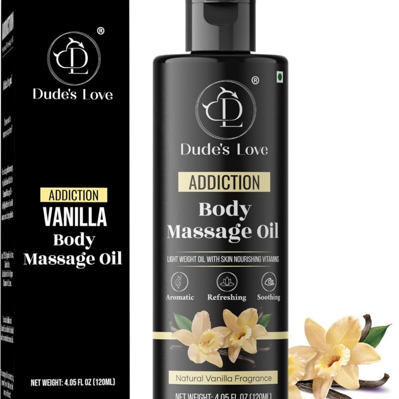 Organic - Vanilla Full Body Massage Oil - No Stain & Non-Sticky | with Fractionated Coconut Oil, Vanilla & Jasmin Oil | for Massage Therapy - 4.05 Fl Oz