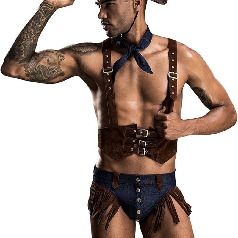 Mens Sexy Lingerie Set Role Play Cowboy Boy Uniform Night Club Costume Outfit