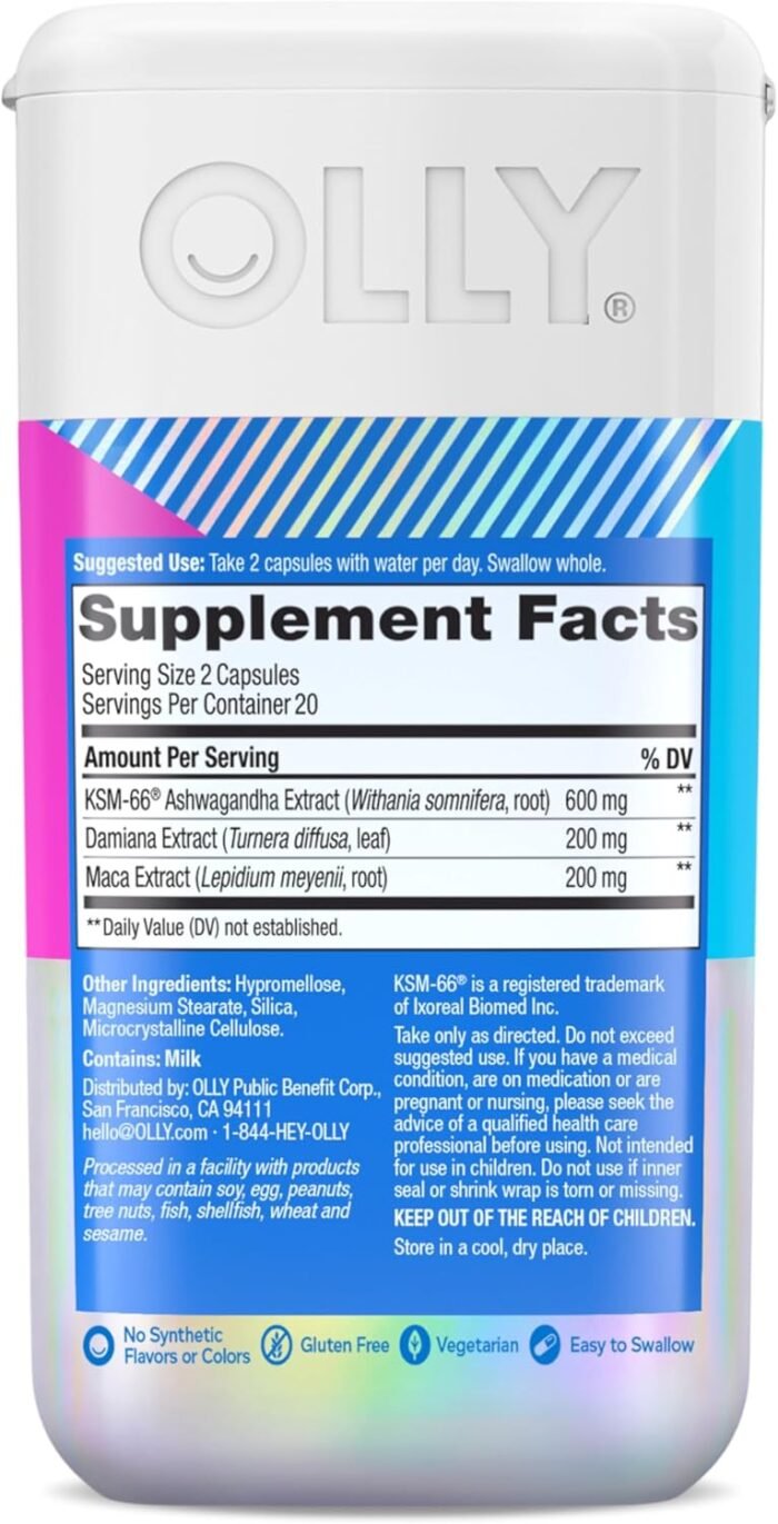 OLLY Lovin Libido Capsules, Boost Desire With Ashwagandha, Maca & Damiana, Vegetarian, Supplement for Women, 20 Day Supply - 40 Count - Image 6