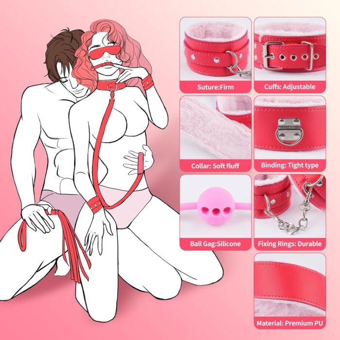 BDSM Kit Sex Bondage Restraints - Upgraded 11PCS Bondage Set with Adjustable Handcuffs Ankle Cuffs Collar Blindfold Silicone Ball Gag, Adult BDSM Sex Toys for Couples - Image 3