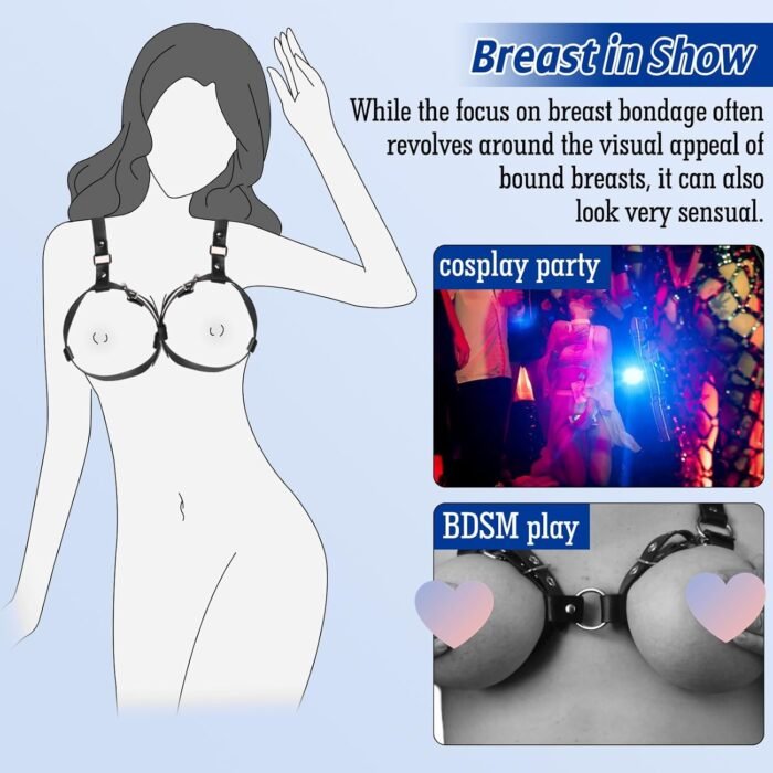 BDSM Breast Sex Bondage Restraints - B to D Cup Boobs Leather Sexy Harness for Women Body, BDSM Kit Chest Restraints Bra Binding Cuffs Kinky Sex Toy (Black M) - Image 4