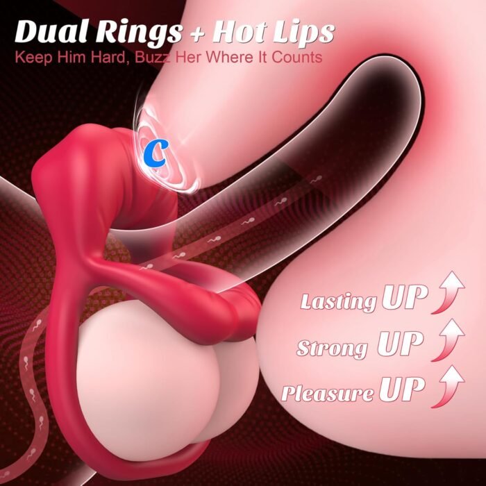 Vibrating Cock Ring with Sexy Lip Clitoris Stimulator, Sex Toys for Men Erection Couples Kinky Pleasure Vibrator Penis Ring Adult Toys Male Vibrators 9 Vibrations, Juguetes Sexuales Hombre, Rose - Image 3