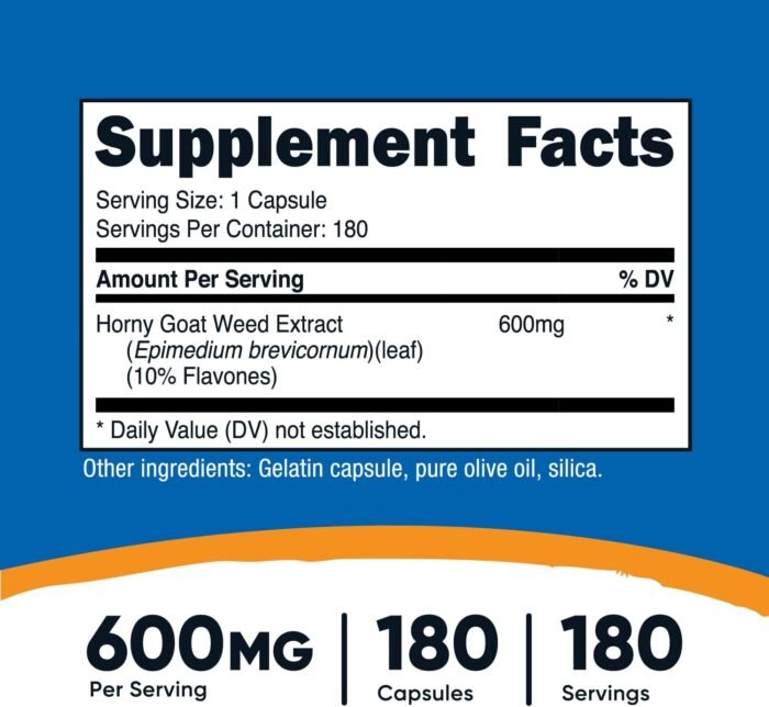 Nutricost Horny Goat Weed Extract (Epimedium) - 180 Capsules, 180 Servings, 600mg Per Capsule - Image 2