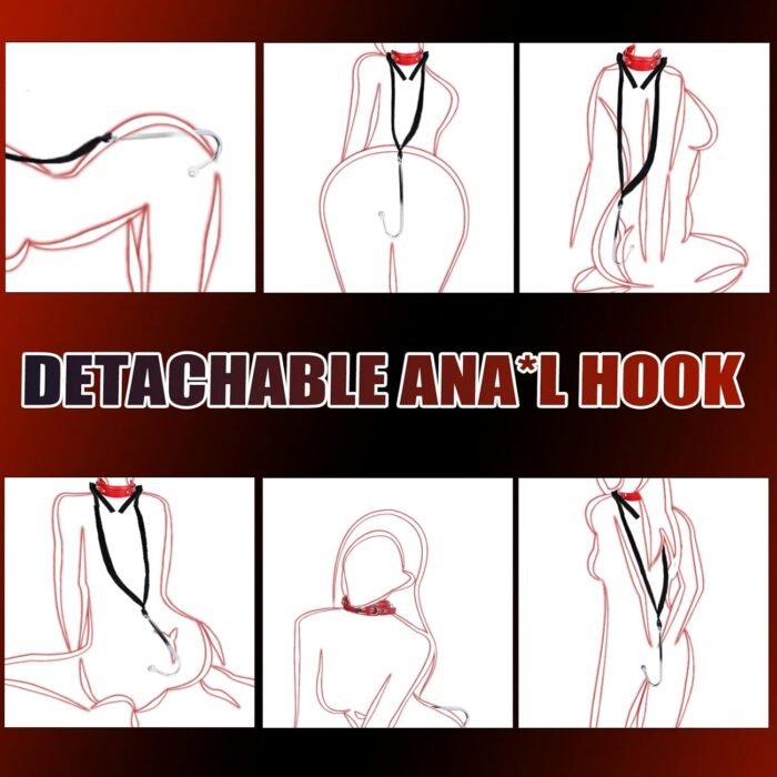 BDSM Anal Hook Sex Bondage Restraint Set with Leather Chain Leash Collar,Stainless Steel Anal Trainer Ball Adult Sex Toys for Men,Adjustable Harness Restraints Kit for SM Couple Role Play Fetish Toy - Image 5