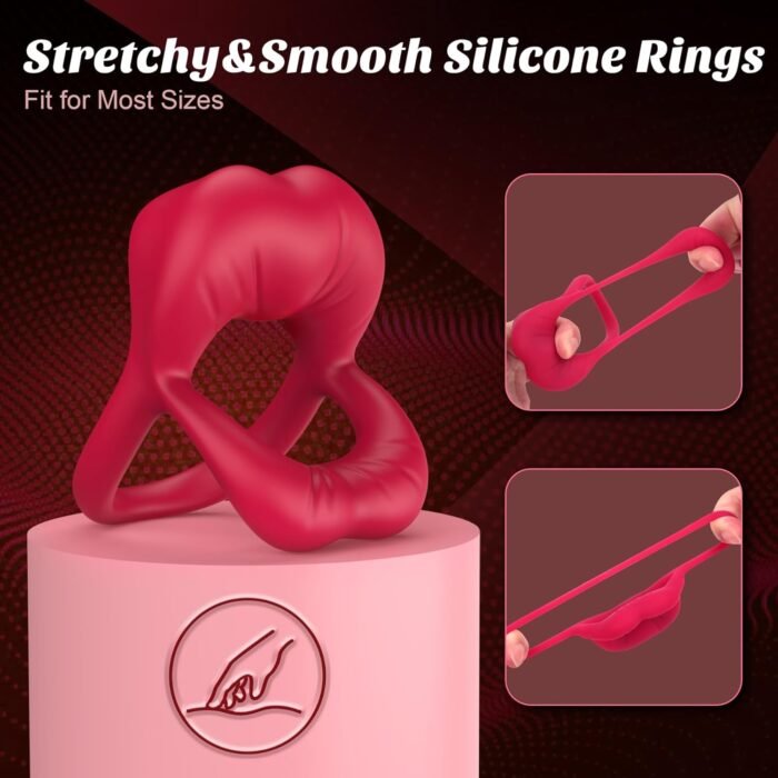 Vibrating Cock Ring with Sexy Lip Clitoris Stimulator, Sex Toys for Men Erection Couples Kinky Pleasure Vibrator Penis Ring Adult Toys Male Vibrators 9 Vibrations, Juguetes Sexuales Hombre, Rose - Image 5
