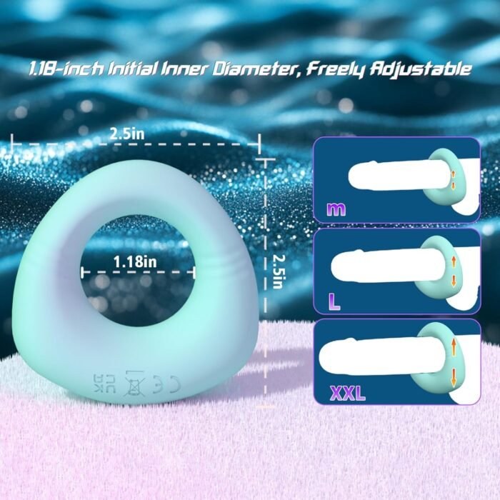 Full Liquid Silicone Soft Vibrating Cock Ring, 0.09LB Mint Green APP Pleasure Penis Ring Vibrator Couples Adult Sex Toys for Men Women, HOESDIK 10 Vibrations Male Couple Sex Toy Game for Men Erection - Image 7
