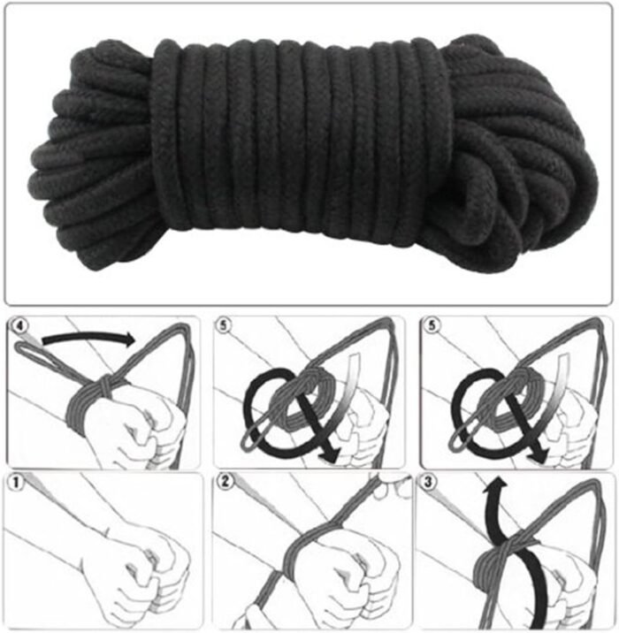 32 feet/10m BDSM Bondage Soft Cotton Rope for Sex Restraints for Couples 8mm Soft Silk Rope Solid Braided Twisted Ropes Black - Image 4