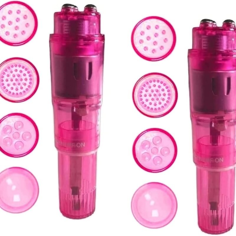 Mini Portable Small Vibrating Massage Body Tool 4 Heads Massager Pocket for Women Neck Shoulder Face Back Foot Muscles (2PK Pink)