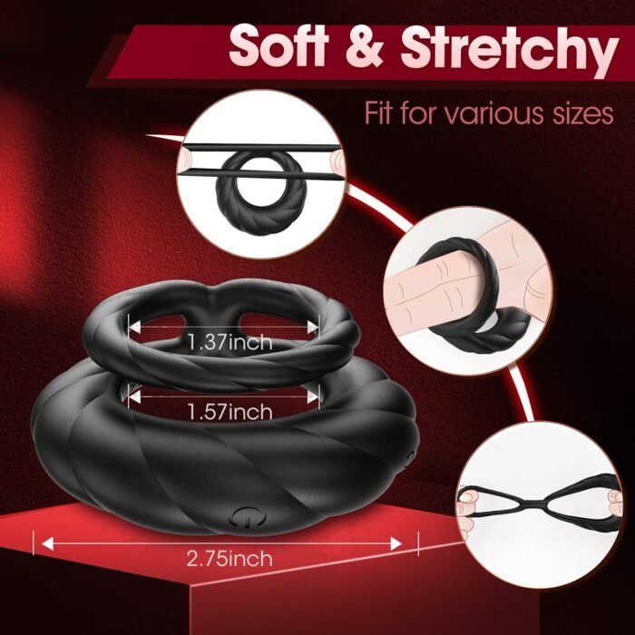 Vibrating Cock Ring Sex Toys for Men - Penis Ring Vibrator with 10 Vibrations, Adult Male Sex Toy for Longer Harder Stronger, Double Penis Vibrators, Couples Mens Male Adult Sex Toys & Games - Image 5