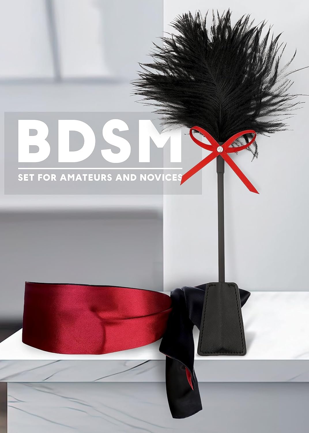 Adult Sex Set Faux Feather Sex Tickler Mask BDSM Tickler Adult Blindfold Sexy Flogger SM Adult Paddle Spanking Tickler BDSM Starter Kit - Image 7