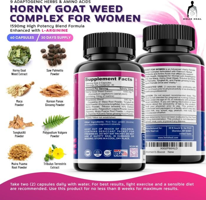 Libido Booster for Women Fast Acting with Horny Goat Weed - Female Desire Pills with Maca Root, Tribulus Terrestris, Ginseng and Hornygoatweed Women - Hormone Balance, Made in USA (60 ct) - Image 2