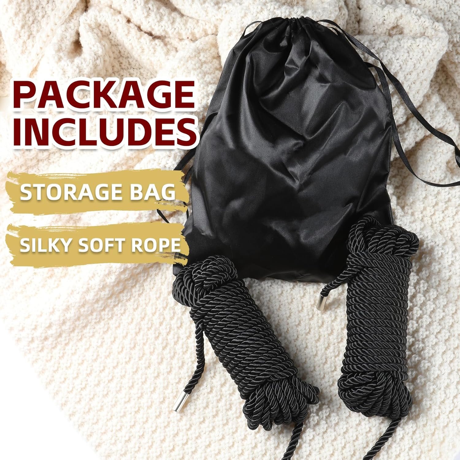 BDSM Shibari Bondage Sex Rope - BDSM Kit Adult Bondage Restraints Set Sex Toys for Women & Couples, 32 Feet 8MM (2-Pack, Black) - Image 3