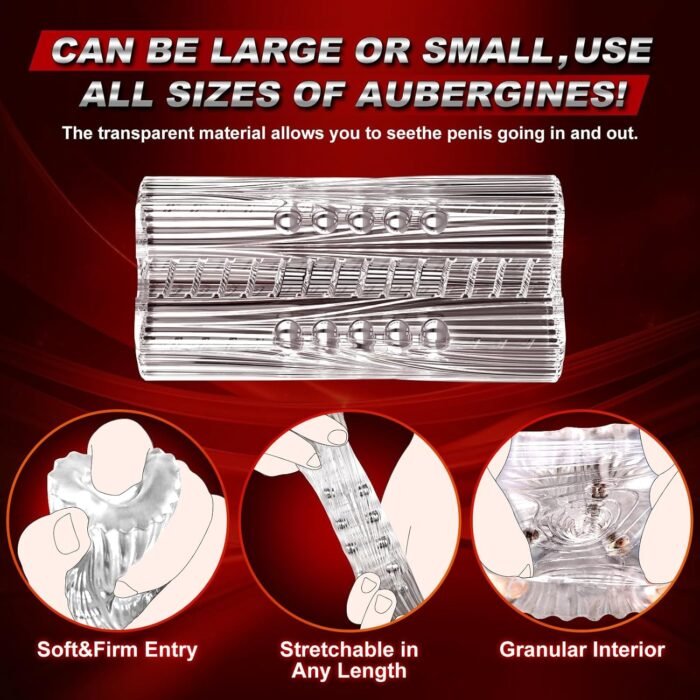 Manual Male Masturbators with 15 Extruded Beads, Transparent Soft Sucking Extrusion Penis Sleeve Blowjob Portable Sex Toys for Men Vagina Textured Pocket Pussies Penis Stimulation Point - Image 2