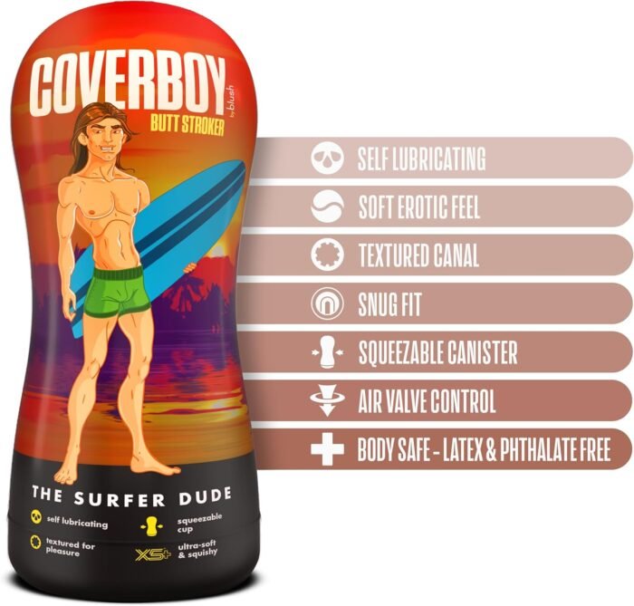 Blush Novelties, Coverboy Surfer Dude, Realistic Male Masturbator Self Lubricating Stroker, Textured Ribs for Massaging Pleasure & Flesh Feel, Gay or Straight Pocket Anal Play, Adult Male Sex Toy - Image 2