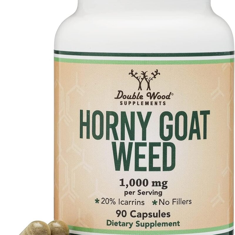 Horny Goat Weed for Men and Women - No Fillers (Max Strength Epimedium Std. to 20% Icariins) 1,000mg per Serving, 90 Capsules (Male Enhancing Supplement) by Double Wood
