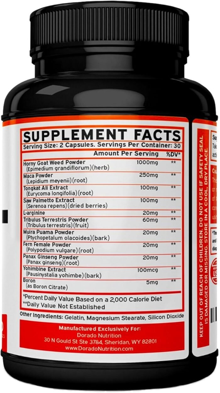 Horny Goat Weed For Men and Women - [Maximum Strength 1590mg] - Maca, Ginseng, L-Arginine, Tribulus - Premium Hornygoatweed - Icariin Epimedium - 3rd Party Tested - USA Made - 60 Count - Image 2