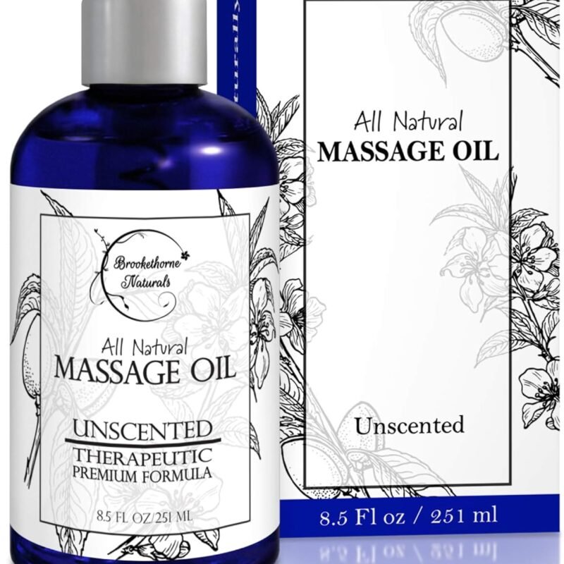 Unscented Massage Oil for Massage Therapy – 100% Natural Body Oil with Sweet Almond, Grapeseed & Jojoba for Premium Glide – Pure Carrier Blend for Aromatherapy – Brookethorne Naturals