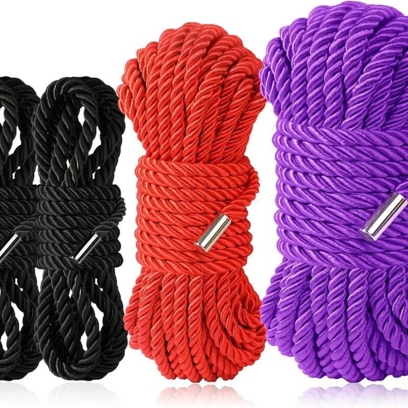 BDSM Shibari Sex Bondage Restraint Rope - Soft Tie-Ups for Women, Long Restraining Multipurpose Sex Restraints, Adult Sex Toys for Women, Men & Couples (2x8ft Black+16ft red+32ft Purple)