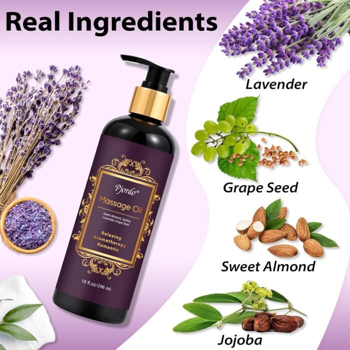 Aromatherapy Lavender Massage Oil with Massage Roller Ball & Thumb Saver Massager, Spa Massages Oil for Date Night, Massage Oil for Massage Therapy, Calming, Soothing, Relaxing, 10 Fl Oz - Image 2
