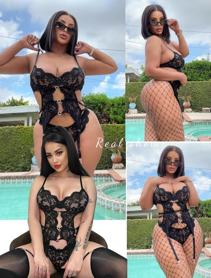 Avidlove Sexy Garter Lingerie Set for Women Lace Bodysuit Cut Out Rhinestone Underwire Teddy with Panty - Image 2