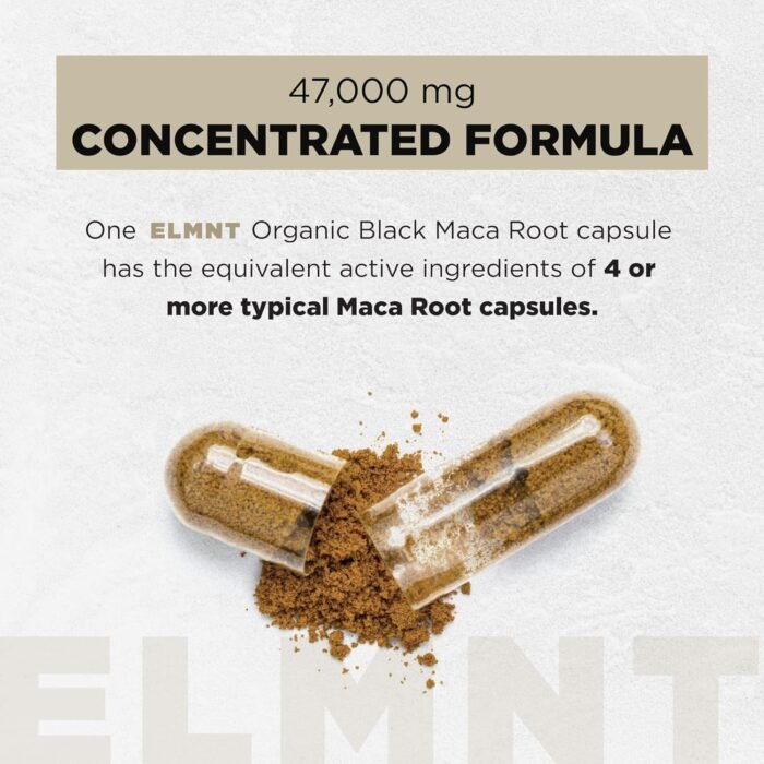 ELMNT 40,000mg 40x Strength Organic Black Maca Root + Ashwagandha - #1 Highest Potency Black Maca Root Capsules for Men Supplement 100% Pure Maca Peruana 40:1 Extract Maca Powder Pills Male Booster - Image 3