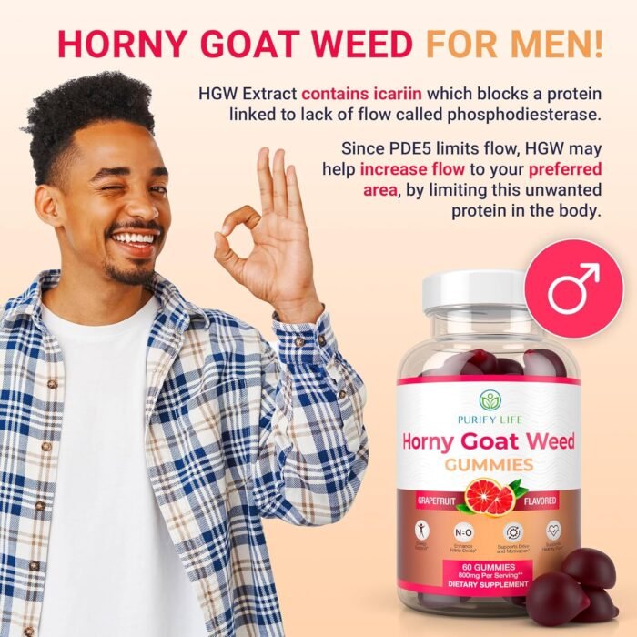 Potent Horny Goat Weed for Men and Women (Max Potency Chews 800mg), Horny Goat Weed Extract Gummies for Energy Management, Performance and Stamina - Vegan, Gluten-Free, Natural Grapefruit Flavor - Image 8