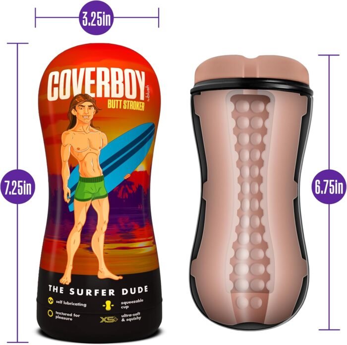 Blush Novelties, Coverboy Surfer Dude, Realistic Male Masturbator Self Lubricating Stroker, Textured Ribs for Massaging Pleasure & Flesh Feel, Gay or Straight Pocket Anal Play, Adult Male Sex Toy - Image 3