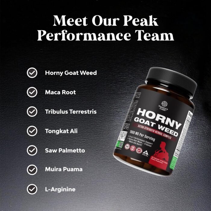 Horny Goat Weed for Men Enhancement - Extra Strength Male Enhancing Supplement with Black Maca Root, Tongkat Ali, Saw Palmetto & Panax Ginseng Extract for Stamina & Energy - 60 Capsules - Image 6