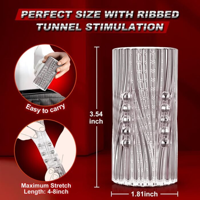 Manual Male Masturbators with 15 Extruded Beads, Transparent Soft Sucking Extrusion Penis Sleeve Blowjob Portable Sex Toys for Men Vagina Textured Pocket Pussies Penis Stimulation Point - Image 5