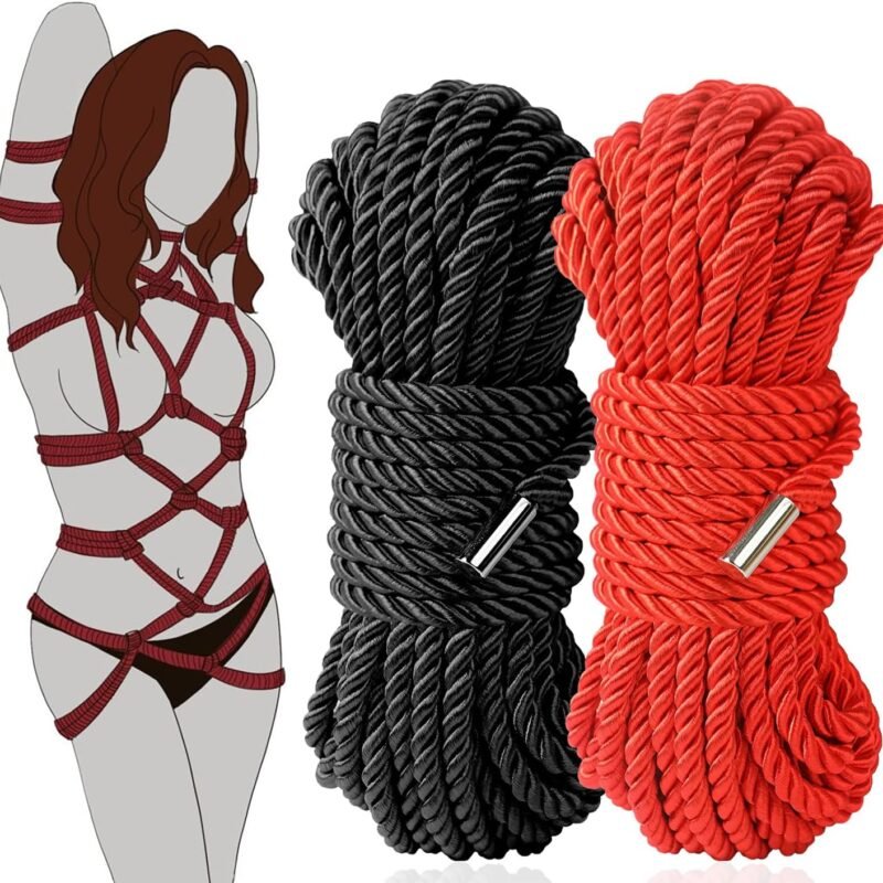 BDSM Bondage Shibari Sex Rope - BDSM Beginner Set Kit Adult Fetish Bondage Restraints Set Sex Toys for Women, Men & Couples, 32 Feet 8MM (Black, Red)