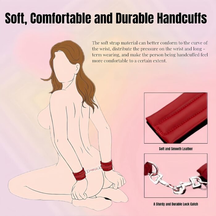BDSM Bondage Restraints Sex Toys - Adjustable Leather Restraint Sets with Ankle Handcuffs Thigh Cuffs Blindfold Cross & Waist Strap Adult Straps Games for Men Women and Couples Foreplay Pleasure - Image 3