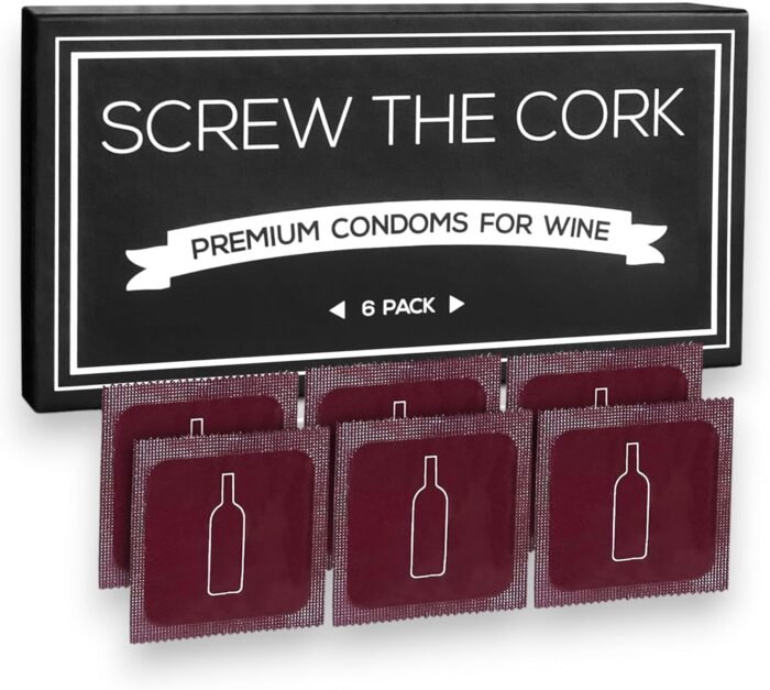 Condom Style Wine Bottle Stoppers (6 Pack) • Air-Tight Rubber Seal for Fresh Wine • Funny Wine Gifts & Novelty Gag Gift • Great For Bachelorette Parties, Birthdays & Christmas