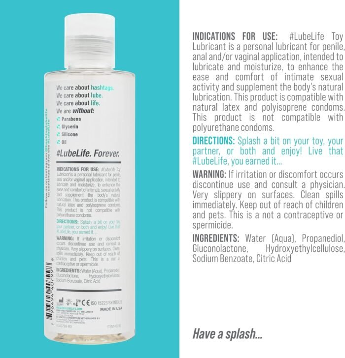 Lube Life Water-Based Toy Lubricant, Toy-Safe lube for Men, Women and Couples, Non-Staining, 8 Fl Oz - Image 3