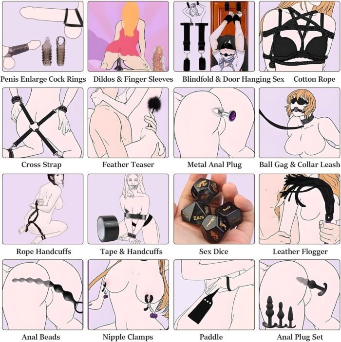36Pcs BDSM Bondage Sex Toys Sets, Upgrade Restraints Gear & Accessories, Sex Toy Kit for Women and Couples, Adults Toys with Handcuffs Sex and Anal Plug and Storage Bag - Image 2