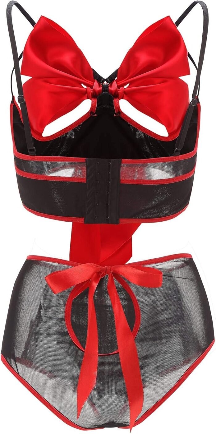JuicyRose Unwrap Me Babydoll Red Bow Lingerie Set Sleepwear - Image 5