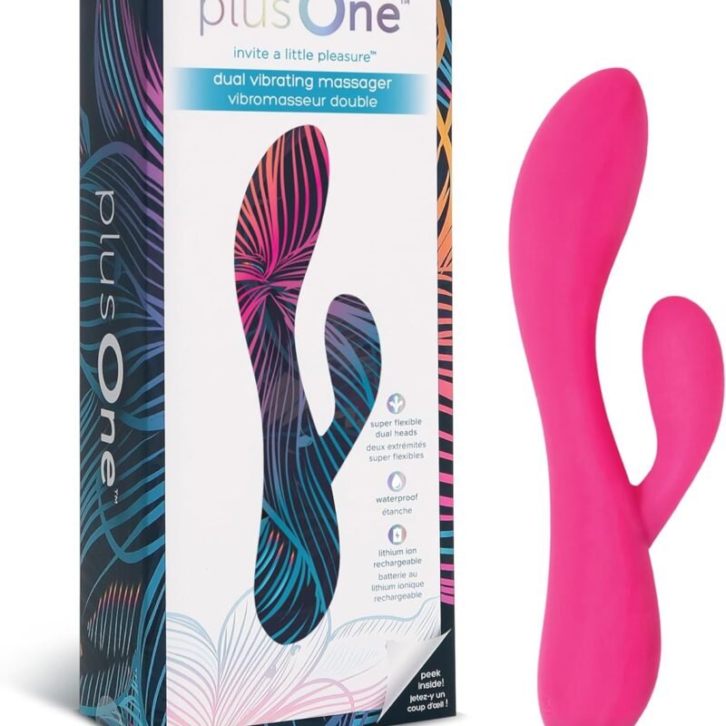 plusOne Dual Rabbit Vibrator Personal Massager, 10 Vibration Settings, Body-Safe Silicone, Waterproof, USB Rechargeable, for Women and Men