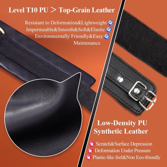 BDSM Bondage Restraints Sex Toys - Adjustable Soft Leather Handcuffs Ankle Cuffs Adult Toy, Furniture Restraint Kit for Men Women Couples SM Game Play | Black - Image 3