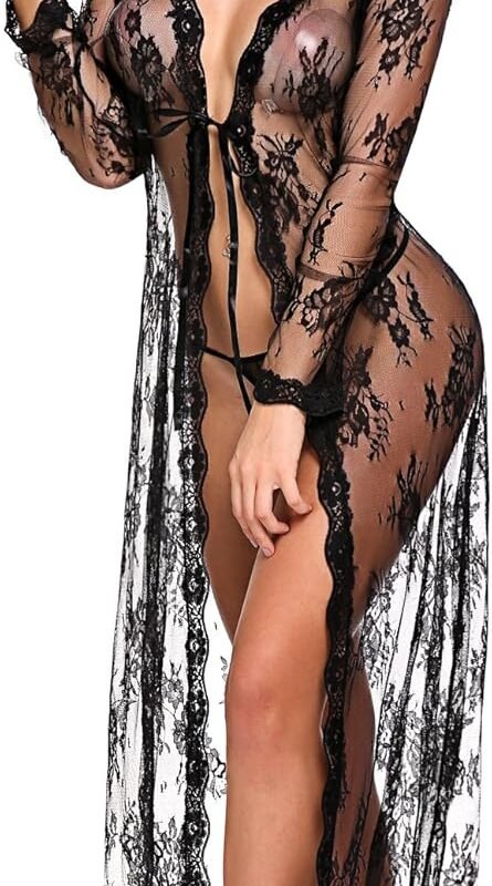 Lingerie for Women Sexy Long Lace Dress Sheer Gown See Through Kimono Robe