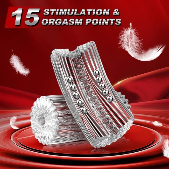 Manual Male Masturbators with 15 Extruded Beads, Transparent Soft Sucking Extrusion Penis Sleeve Blowjob Portable Sex Toys for Men Vagina Textured Pocket Pussies Penis Stimulation Point - Image 4