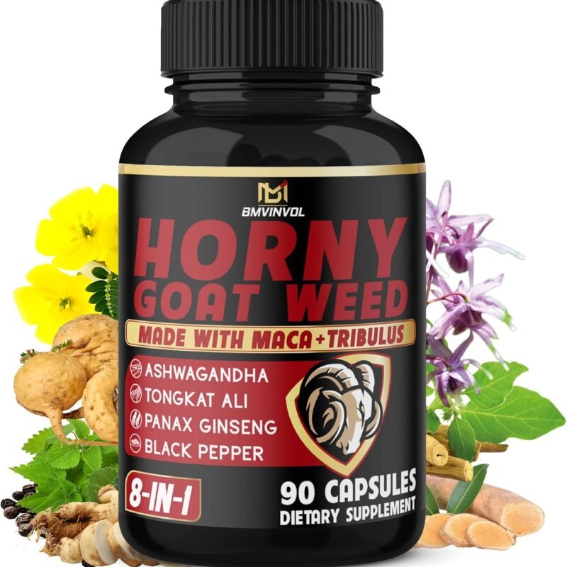 BMVINVOL Horny Goat Weed Capsules with Maca, Ginseng, Tribulus Terrestris, Ashwagandha, Black Pepper - 90 Count for 3 Month Supply