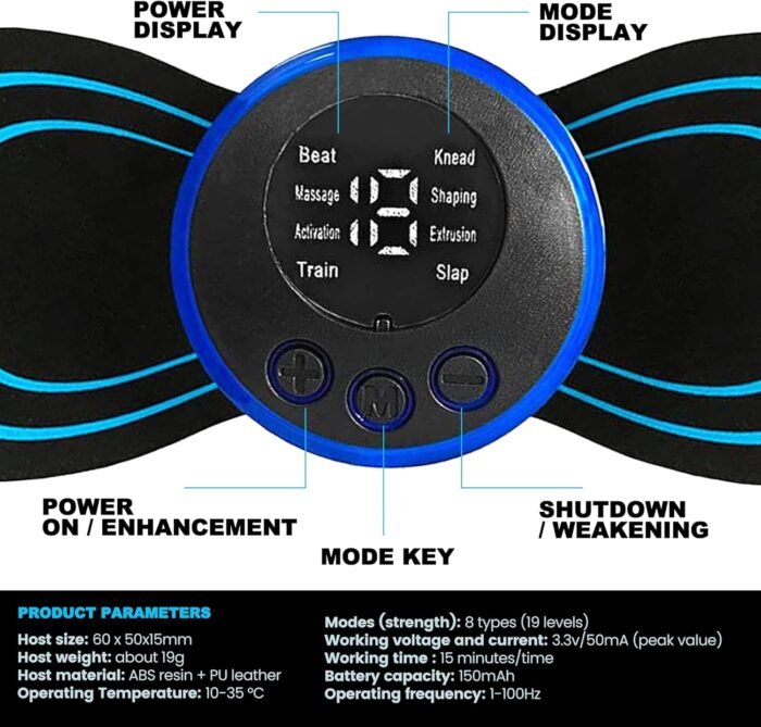 PLENO 2 Mini Muscle Body Massager Host with 2 Replaceable Pads and 19 Speed 8 Modes for Pain Relief for Full Body and Relaxation of Arm, Leg Shoulder, Waist - Image 6