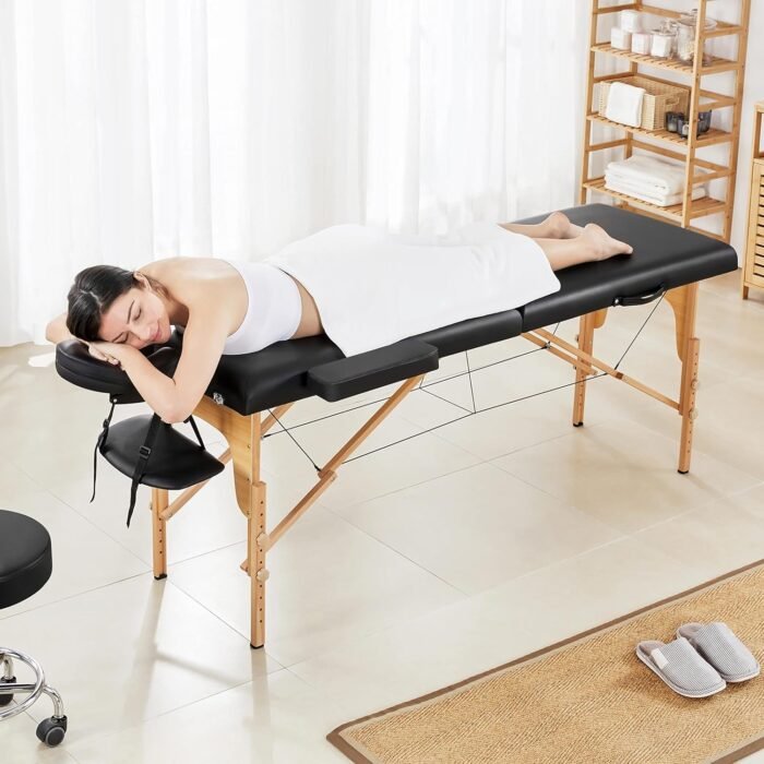 Yaheetech Massage Table Portable Lash Beds Spa Bed Massage Couch Foldable Spa Tables Adjustable 2 Fold with Non-Woven Bag 24 inch, Black - Image 2